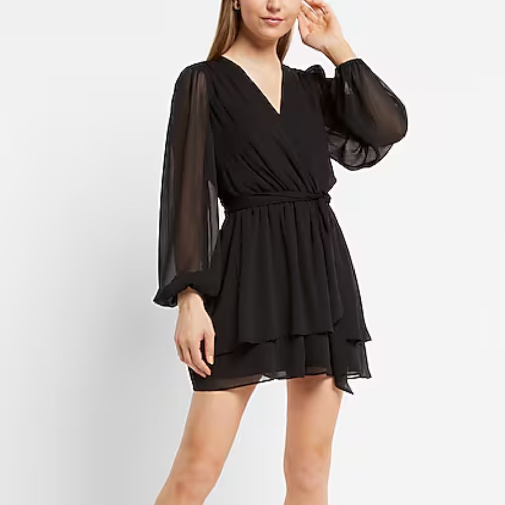 Express BLACK RUFFLE OVERLAY TIE WAIST ROMPER